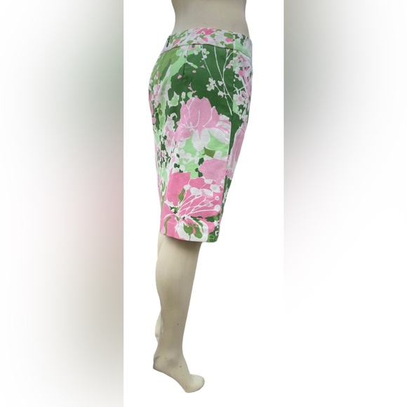 TALBOTS Multicolor Pink, Green & White Floral Canvas A-Line Midi Length Skirt, 8 - Picture 7 of 16